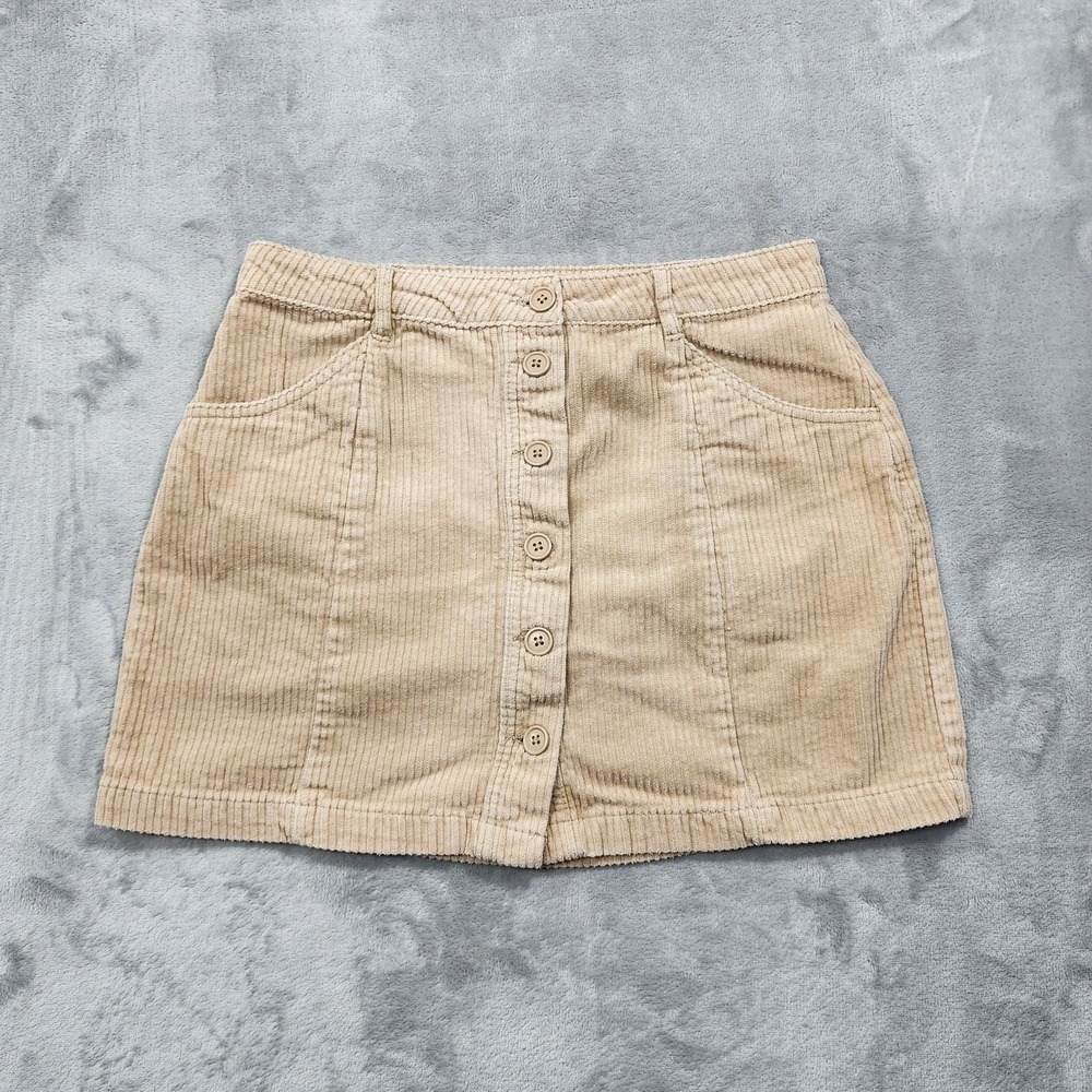 Forever 21 Skirt Womens L Beige Corduroy A-Line Button Front Mini Pockets Casual